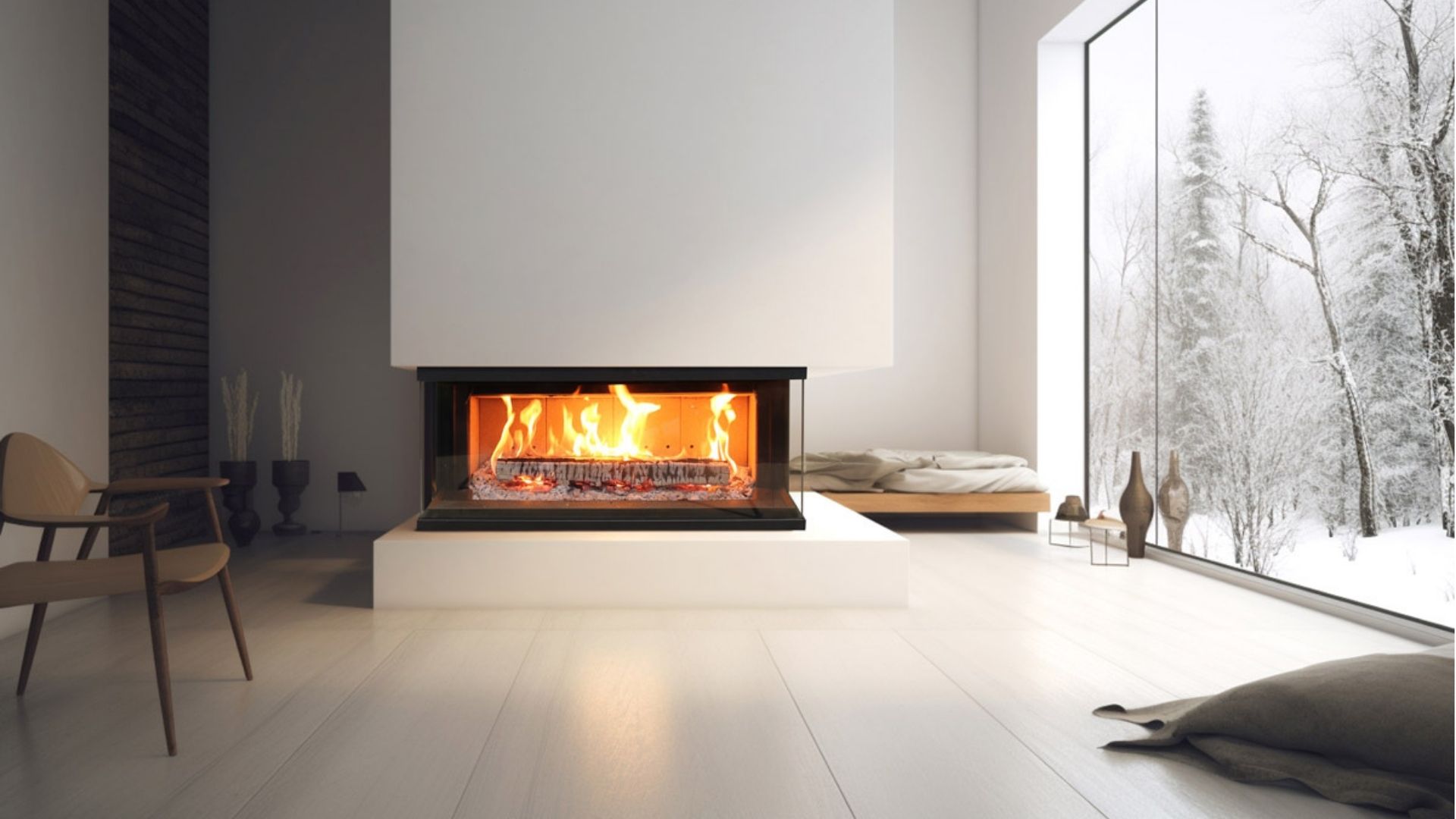 Insert à bois encastré dans une cheminée